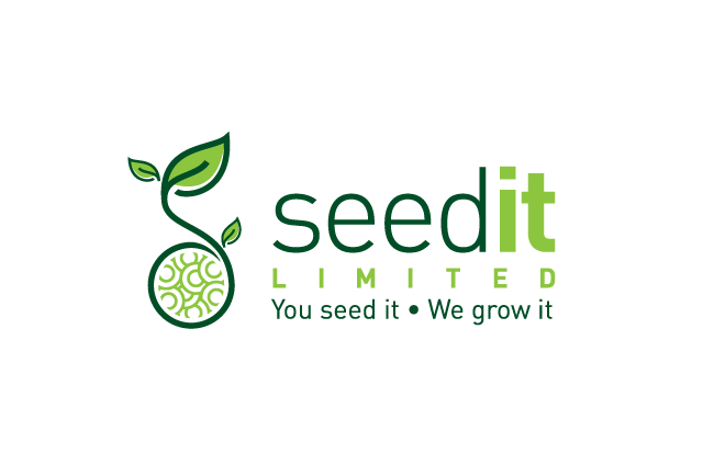 green  logo  of a plant sprouting from a round collection of seeds