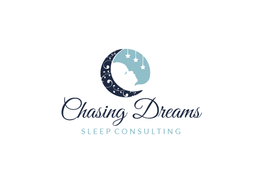 round  logo  showing a half moon beside a sleeping baby under suspended stars