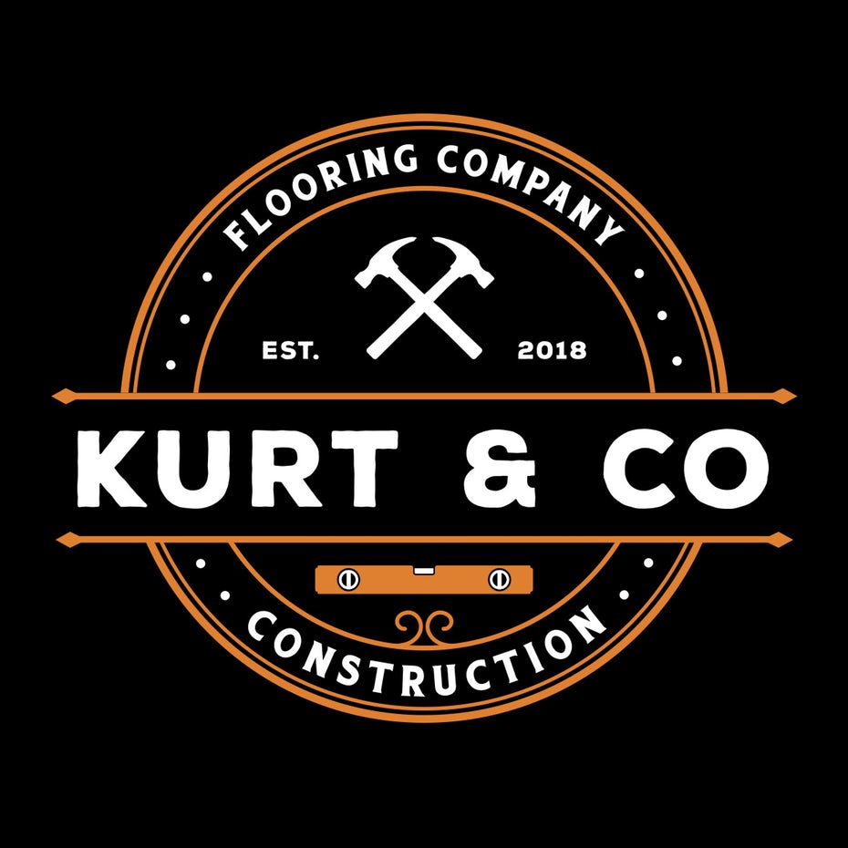 round  logo  with two hammers and the text “kurt & co. construction flooring company”