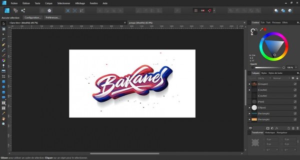 Lettering inside of Affinity Designer's interface