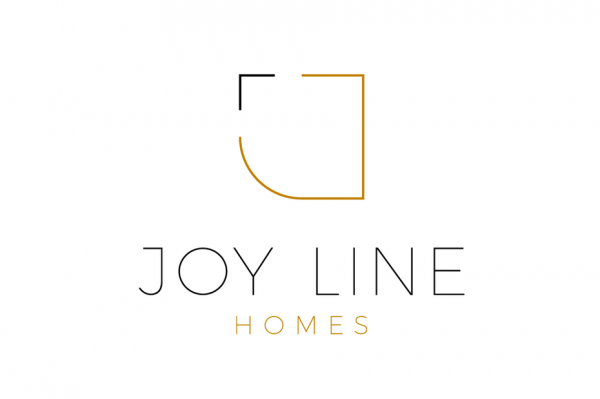 minimalist open-sided shape with the text “Joy Line Homes”