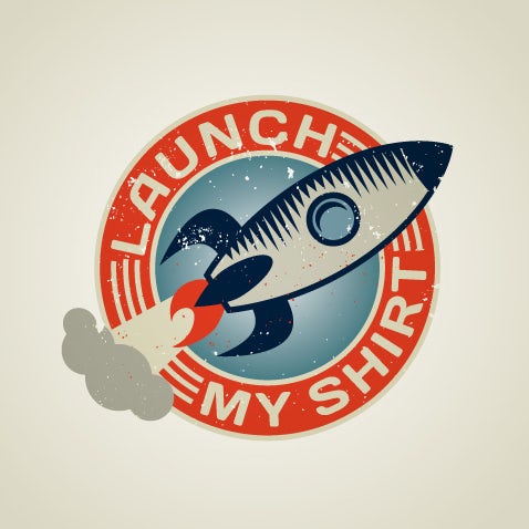 A retro-futuristic  logo  of a rocket