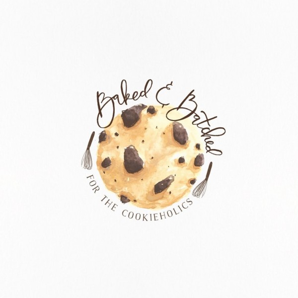 chocolate chip cookie image with the text “baked and batched”