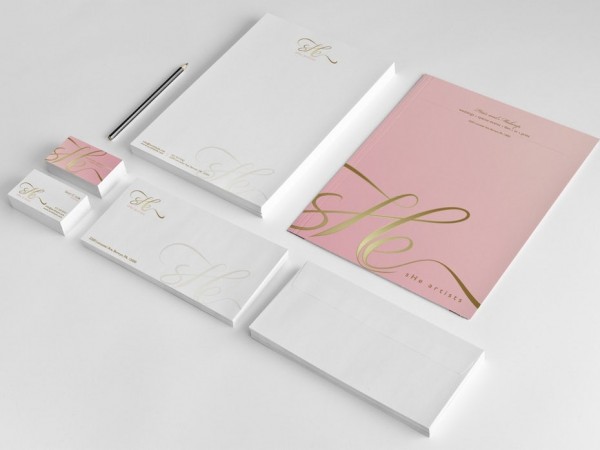 Stationery design featuring gold foil