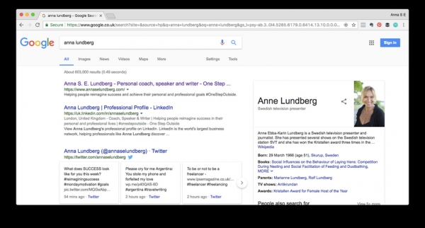 A google search for anna lundberg