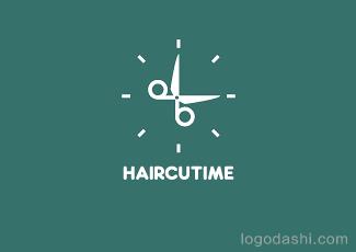 haircutime剪刀時(shí)鐘logo標(biāo)志logo設(shè)計(jì)，品牌vi設(shè)計(jì)